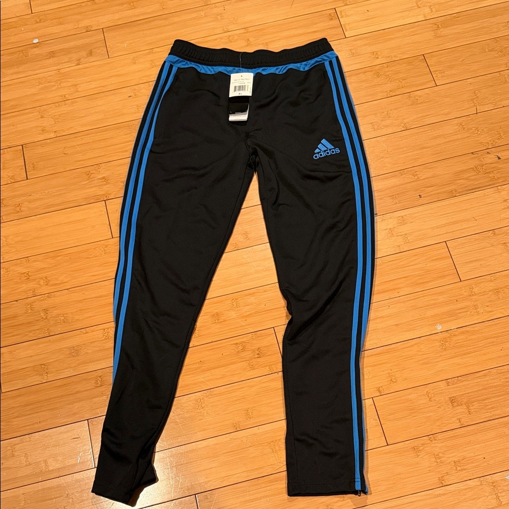 adidas Black Sweatpants with Blue Side Stripes kids XL